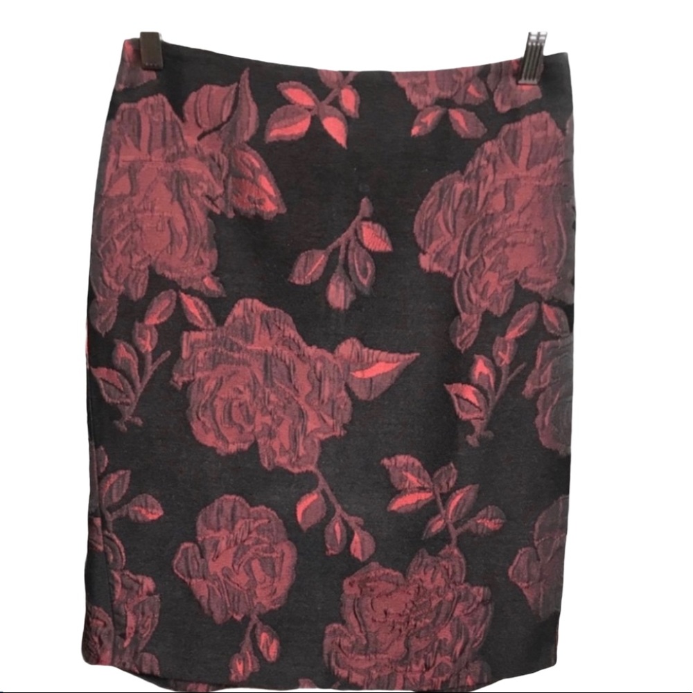 Ann Taylor Brocade Burgundy Pencil Skirt Size 4P